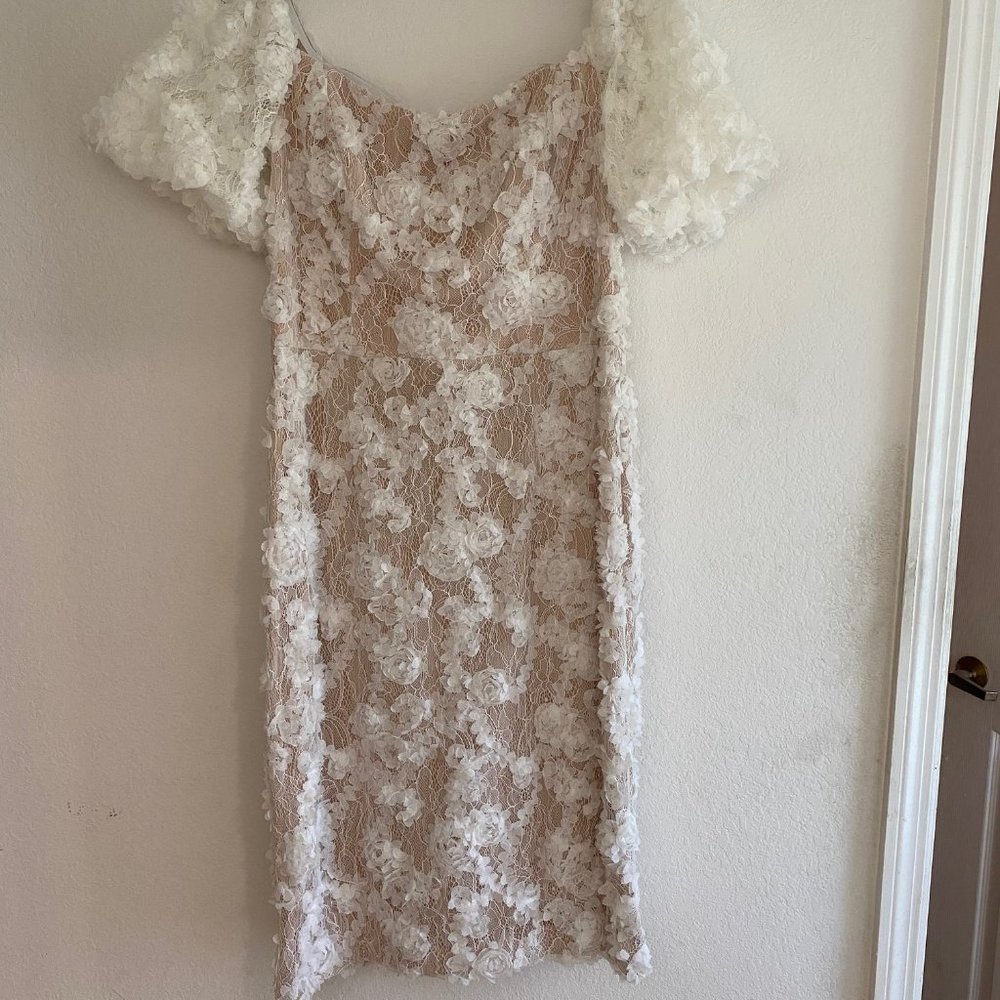 Exscape, beige and white lace dress, size 14